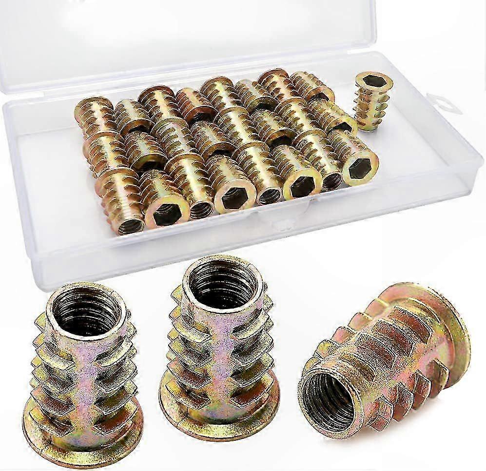 25-Pack M8 Zinc Alloy Hex Nuts, Threaded Inserts for Wood Furniture, Hex Socket Screw Assortment