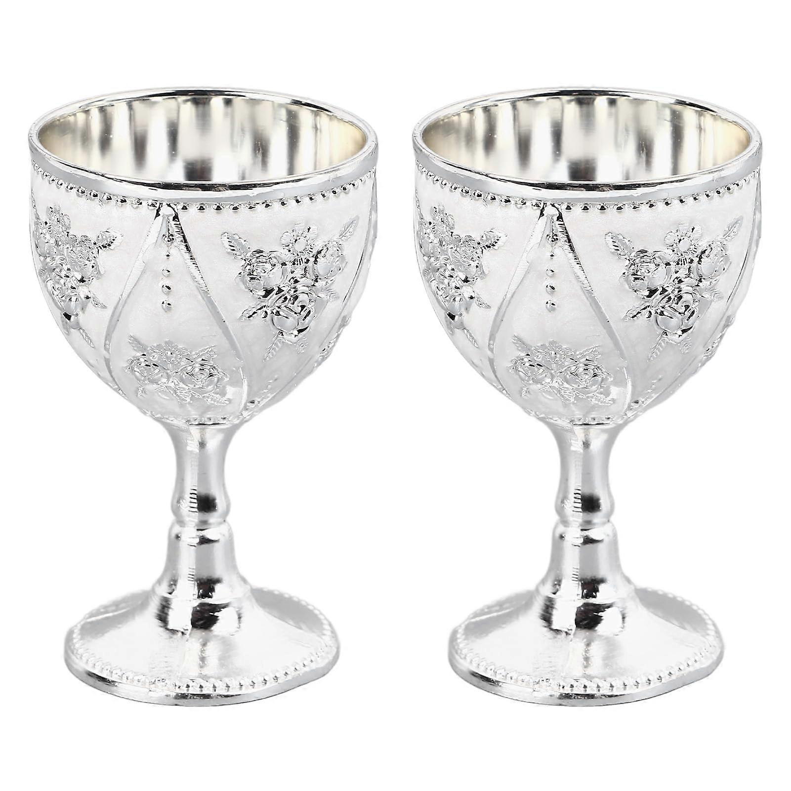 Vintage Wine Glass Set, 3D Rose Pattern, Elegant Design, Durable Zinc Alloy
