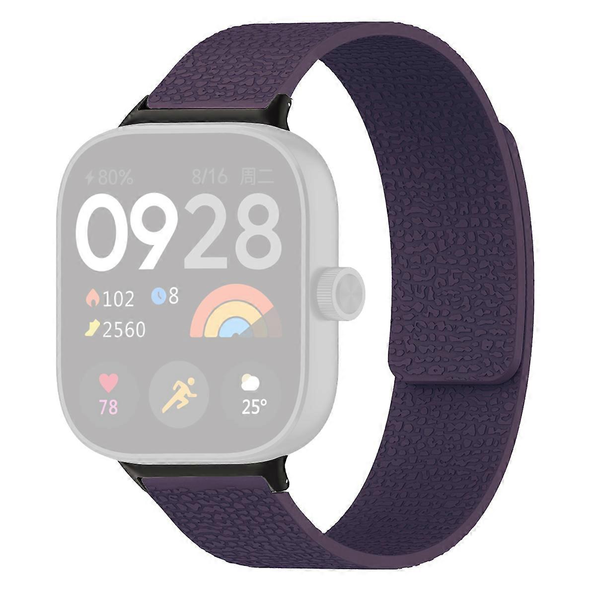 Xiaomi Redmi Watch 5 / Watch 4 / Smart Band 9 Pro / 8 Pro için TKdaddy Silikon Bant Litchi Doku Manyetik Kayış Erik Rengi