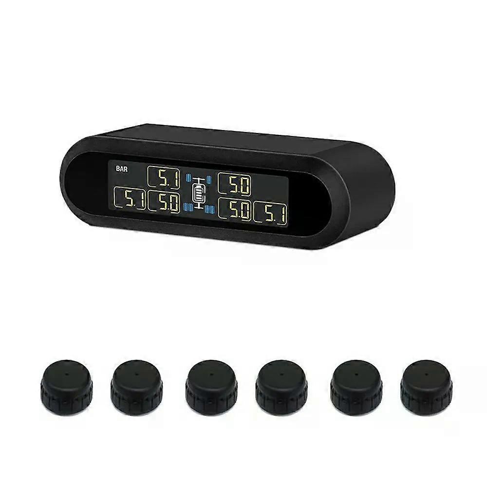 6 wheel Truck Bus Solar Wireless Tire Pressure Monitoring System 6 External Sensors LCD Display TPMS for Trailers RVs Campers