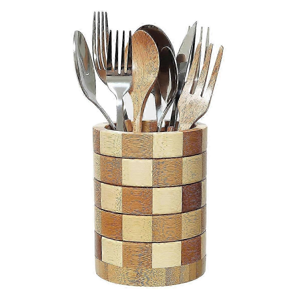 Bamboo Kitchen Utensil Organizer: Silverware & Utensil Holder for Countertop, Stylish & Functional Storage Solution