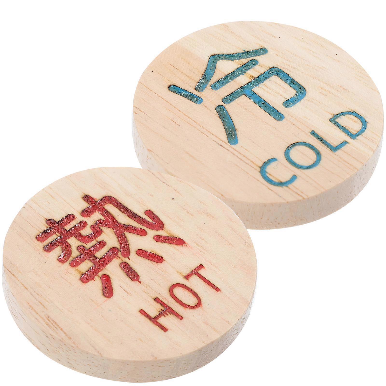 2pcs Wood Water Hot Cold Signs Faucets Sinks Hot Cold Labels for Hotel Restaurant