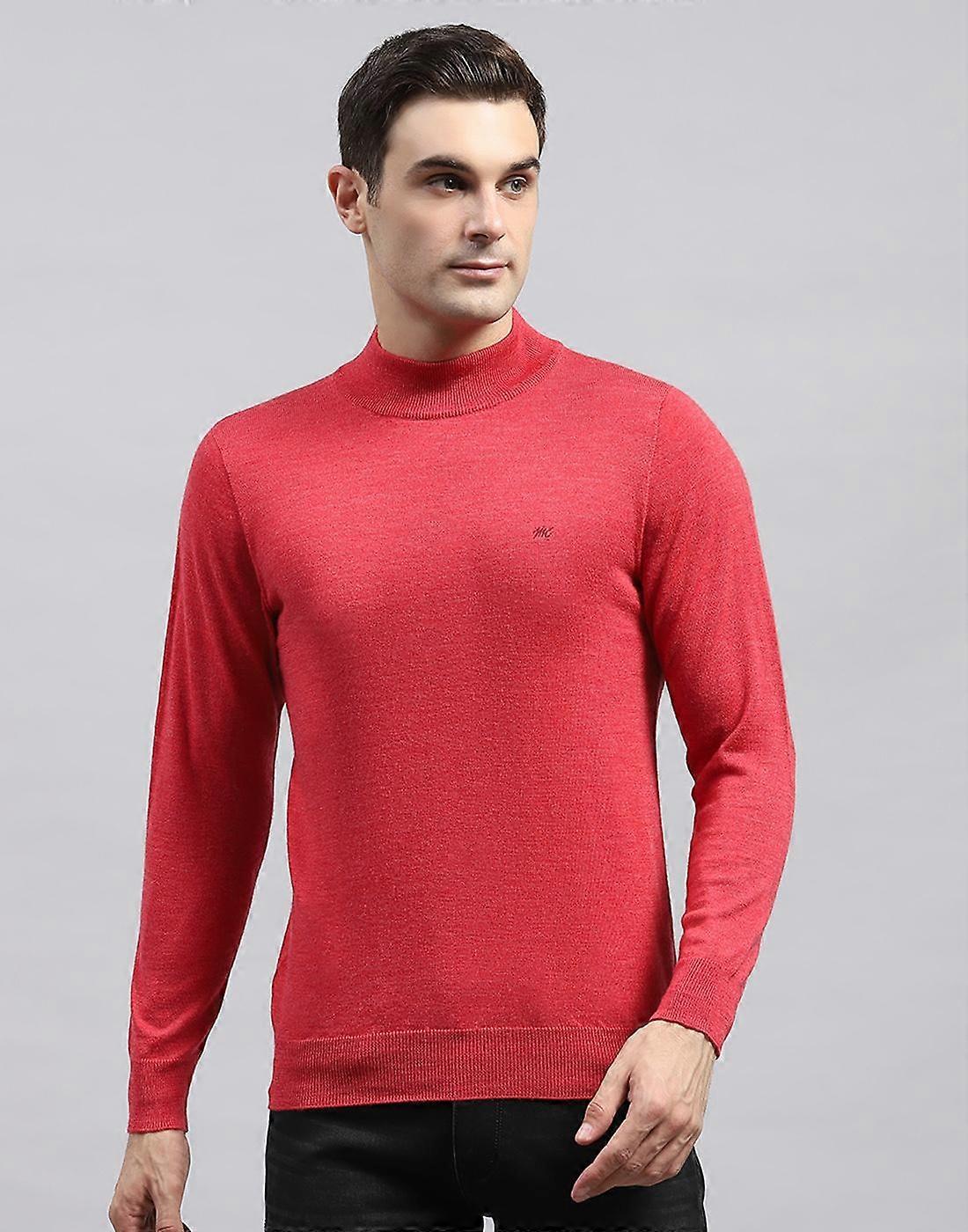 Monte Carlo Mens Solid Red High Neck Full Sleeve Pullover
