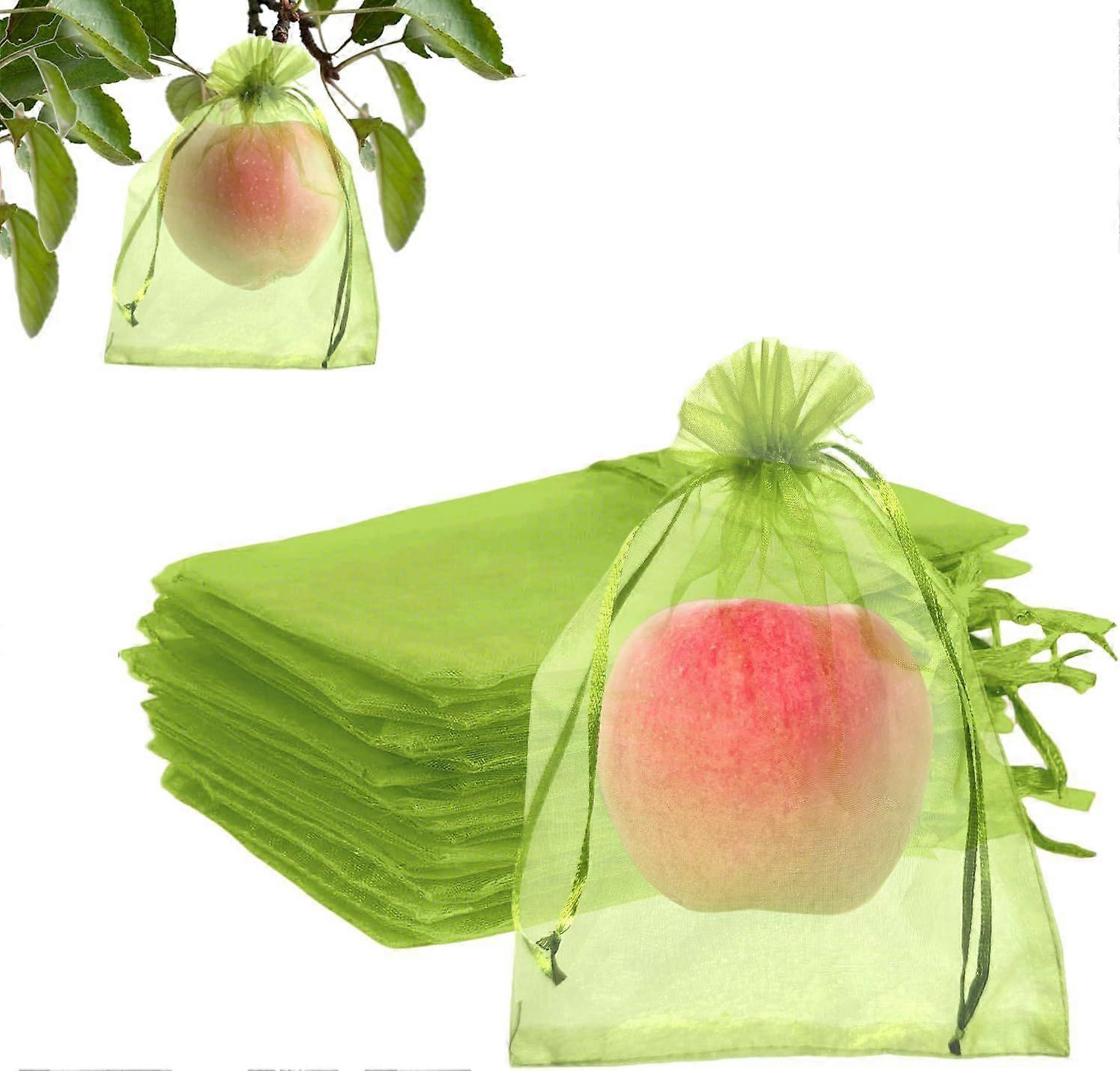 Fruktskyddspåsar, 6x9 tum gröna fruktnät täcker påsar Dragsko Mesh Fruktskydd Skadedjursbarriär för växtfrukt blomma grönsaker Trädgård