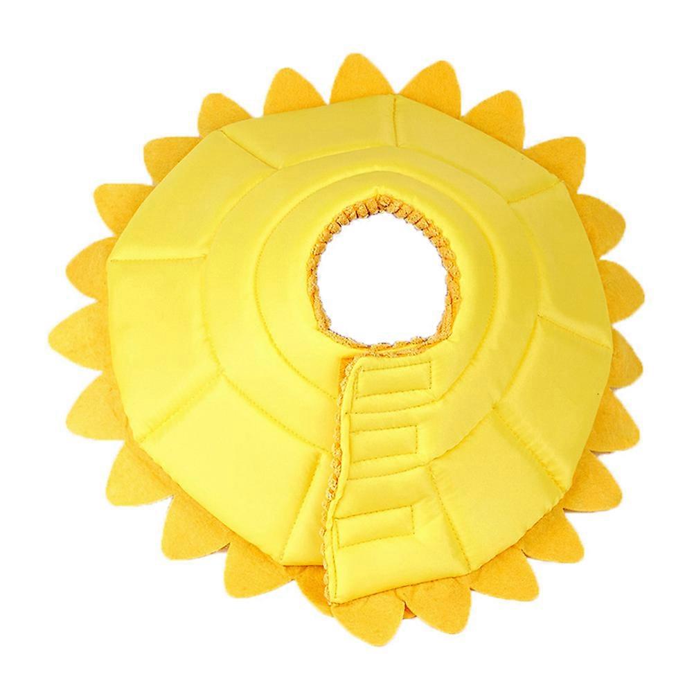 Yellow Fiber Dog Elizabethan Collar with Sunflower Design for Wearing Size S