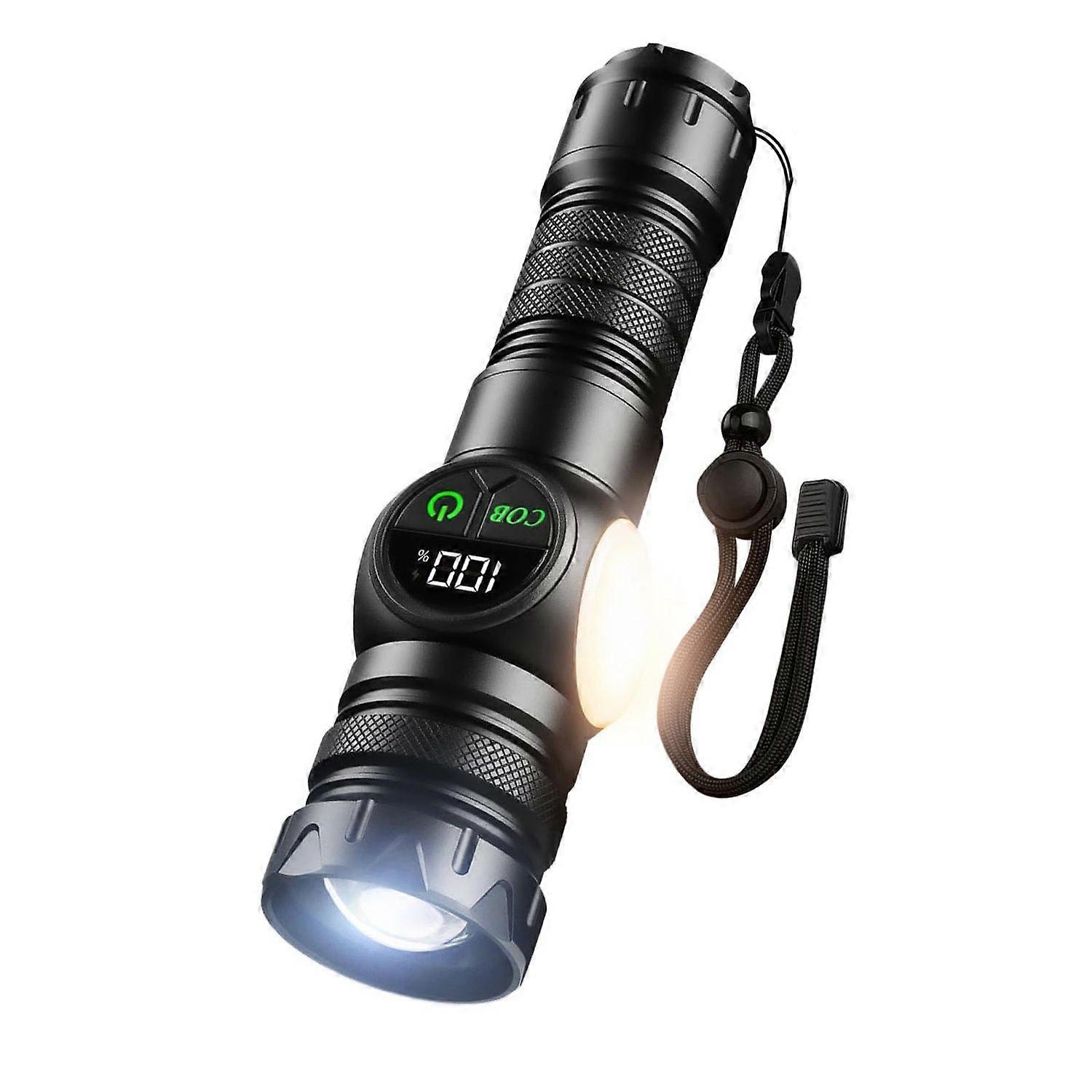 Rechargeable Flashlight USB 5000 Lumens Outdoor Strong Cob Light, Zoomable Beam LED Flash Light with Magnet 9 Light Modes and SOS for Emergencies, Hom