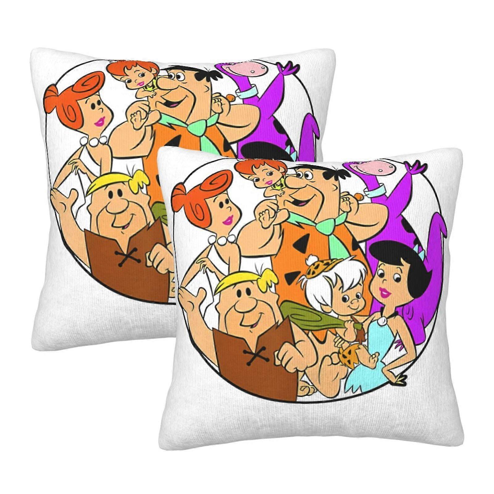 Flintstones Throw Pillow Covers - Soft Plush Double-Sided Cozy Cushion Set for Sofa, 2-Pack Square Pillow Covers