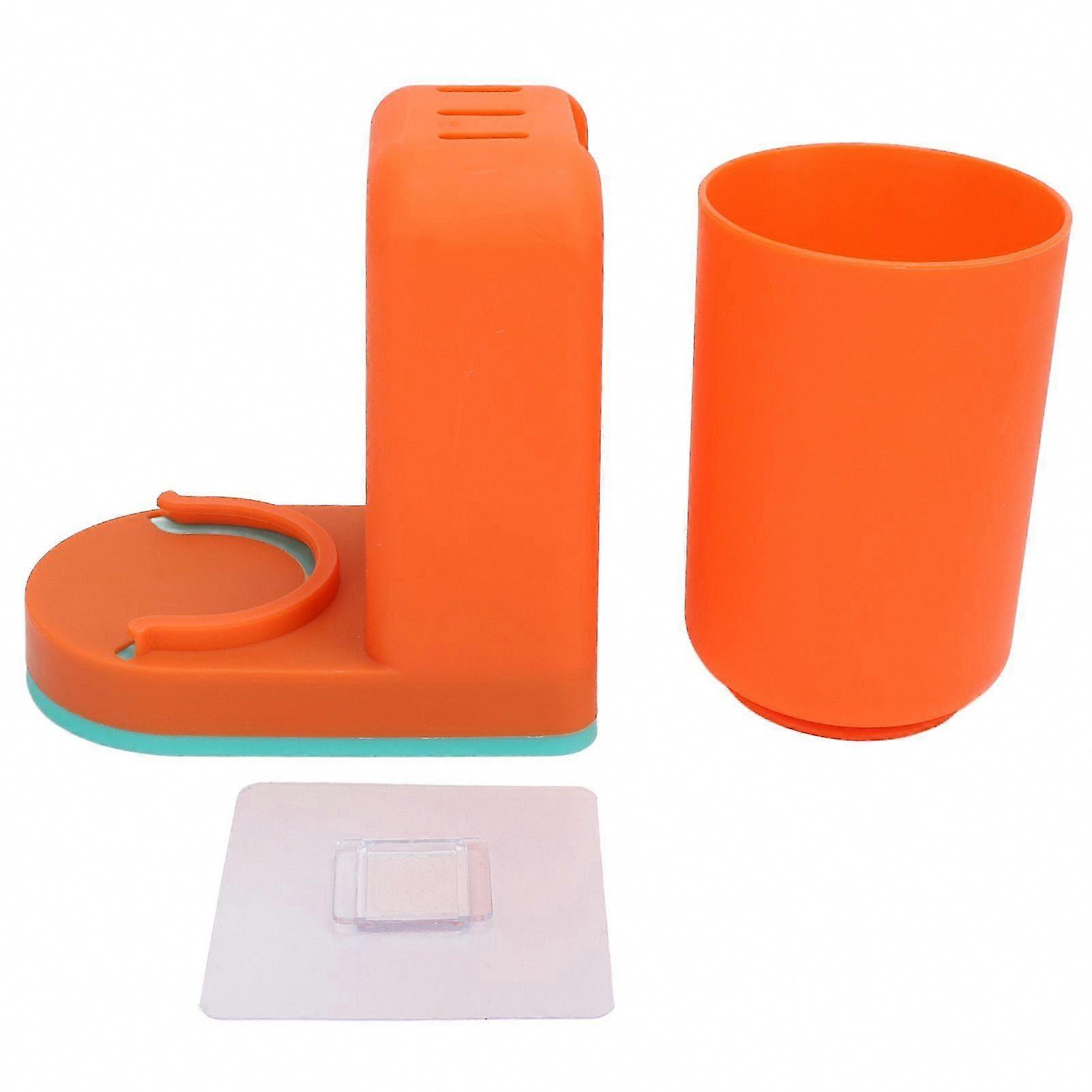 Wall Mounted Toothbrush and Cup Holder, Multipurpose Space Saving Modern Design, Orange