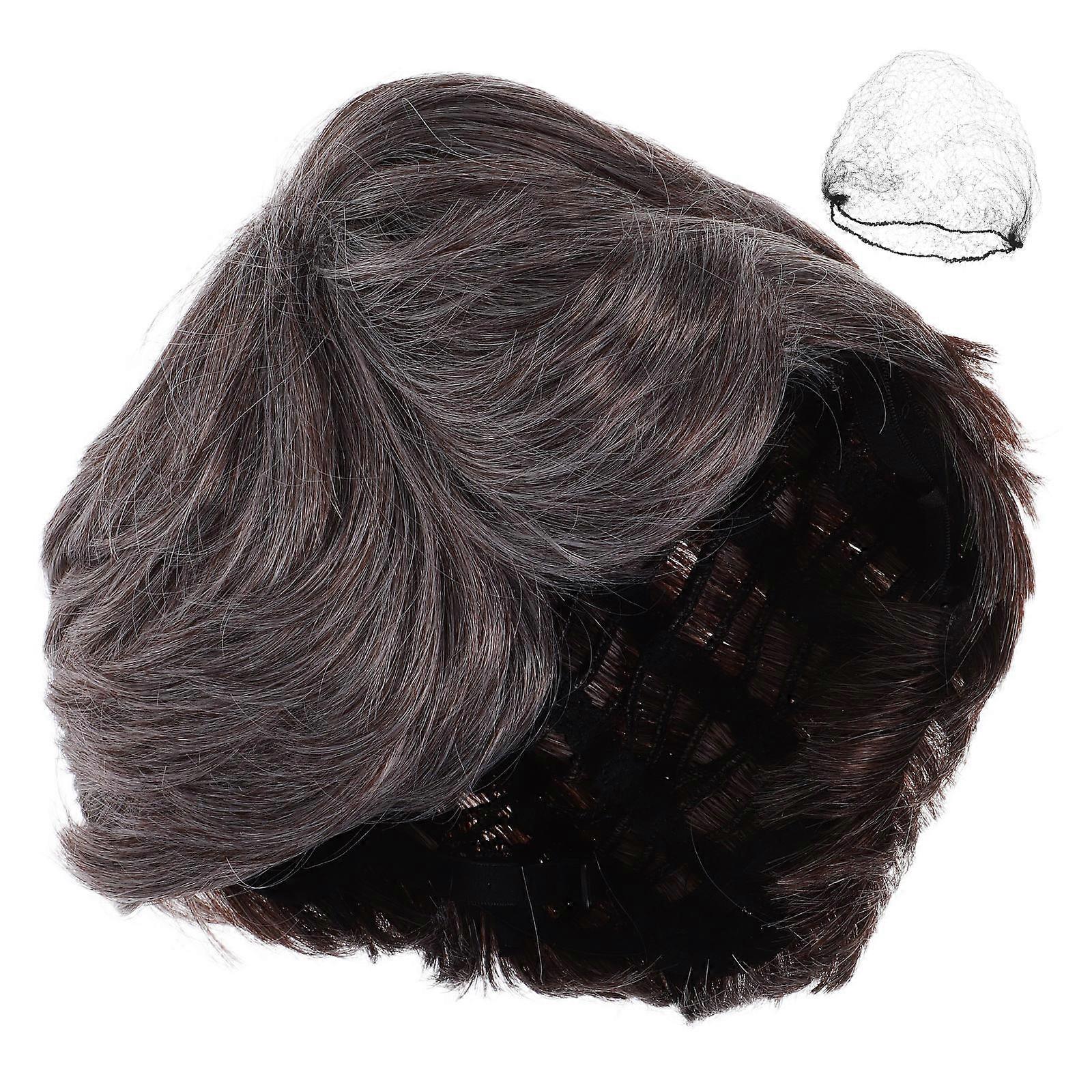 Grey Short Wig Synthetic Heat Resistant Fiber Side Part 3Pcs for Parties