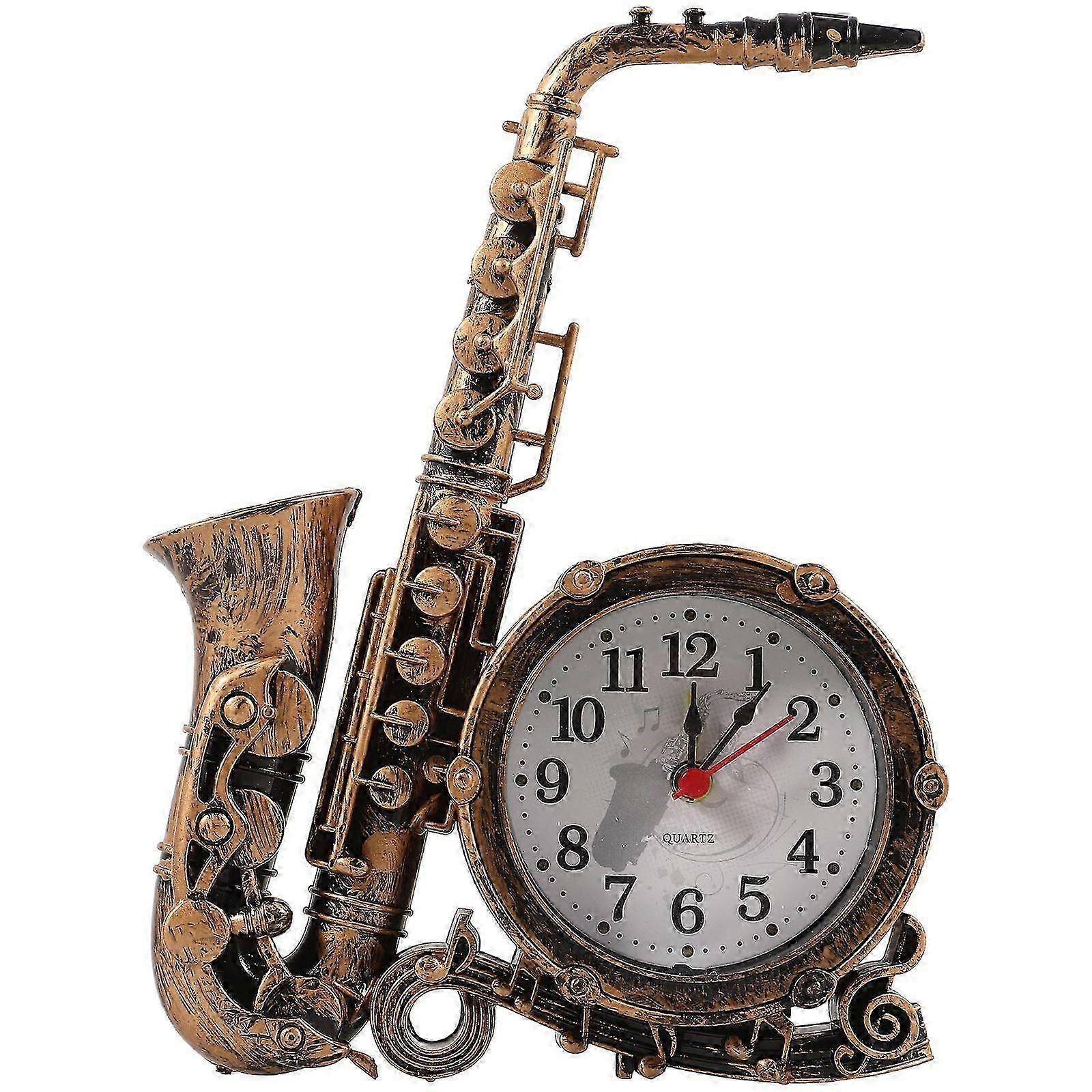 Vintage Clock Model Decoration Craft Saxophone Figurine Desktop Table Clock Time Clock