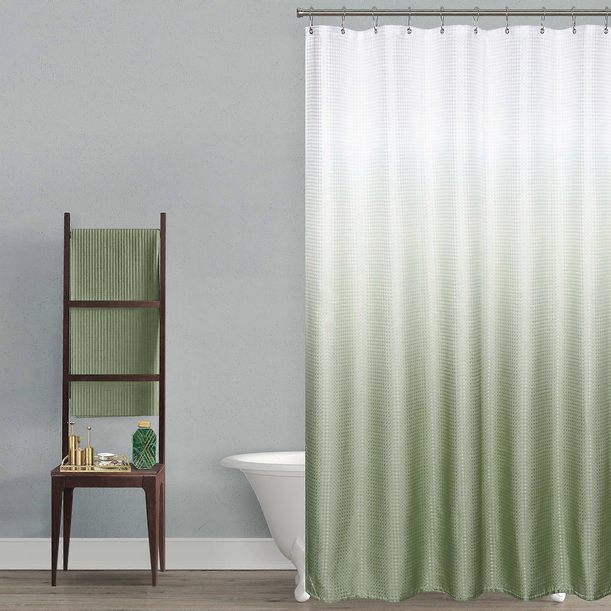 Sage Green Shower Curtain, Ombre Fabric Boho Style, 72x70 Inch, Light Green And White, 1 Panel Set With Hooks