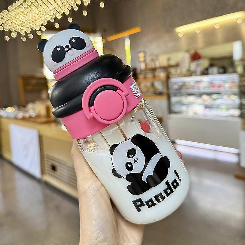 Cute panda doll glass cup with tea strainer for brewing tea, direct drinking straw, dual-purpose flip-top cup, high-temperature resistant wa