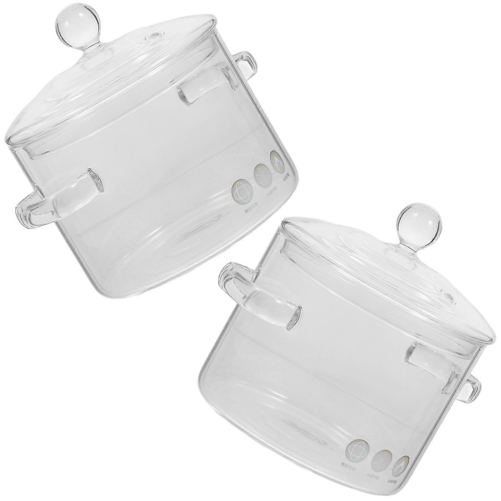 Glass Cooking Pot for Household Use with Lid 2Pcs Heat Resistant Stew Pot