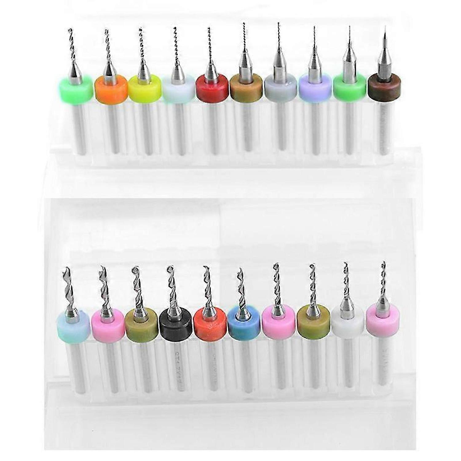 20Pcs PCB Print Circuit Board Carbide Tungsten Steel Micro-Drill Bits Set Shank 0.10mm to 1.0mm and
