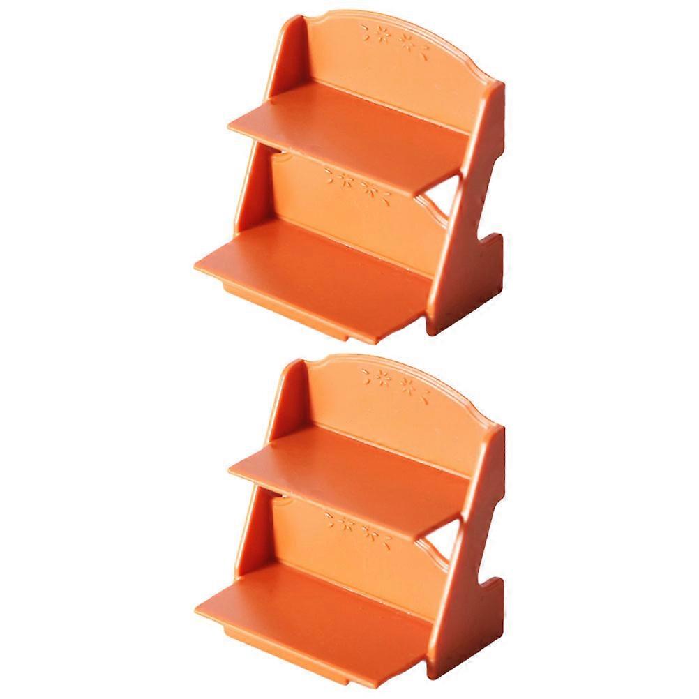Miniature Flower Stand Double-Tier Shelf for Decoration 2Pcs PP Material