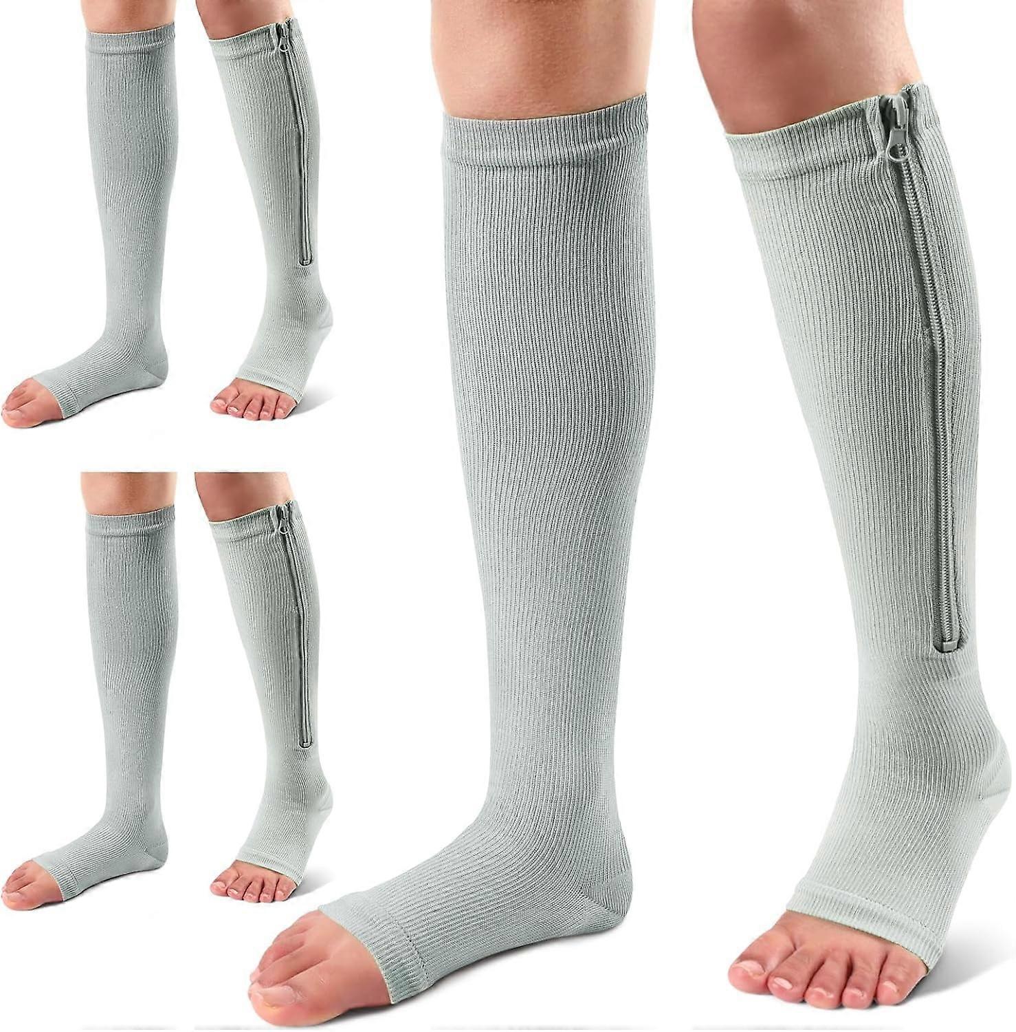 Compression Socks with Zipper, 15-20mmHg Knee High Socks for Men/Women, Open Toe for Varicose Veins & Recovery