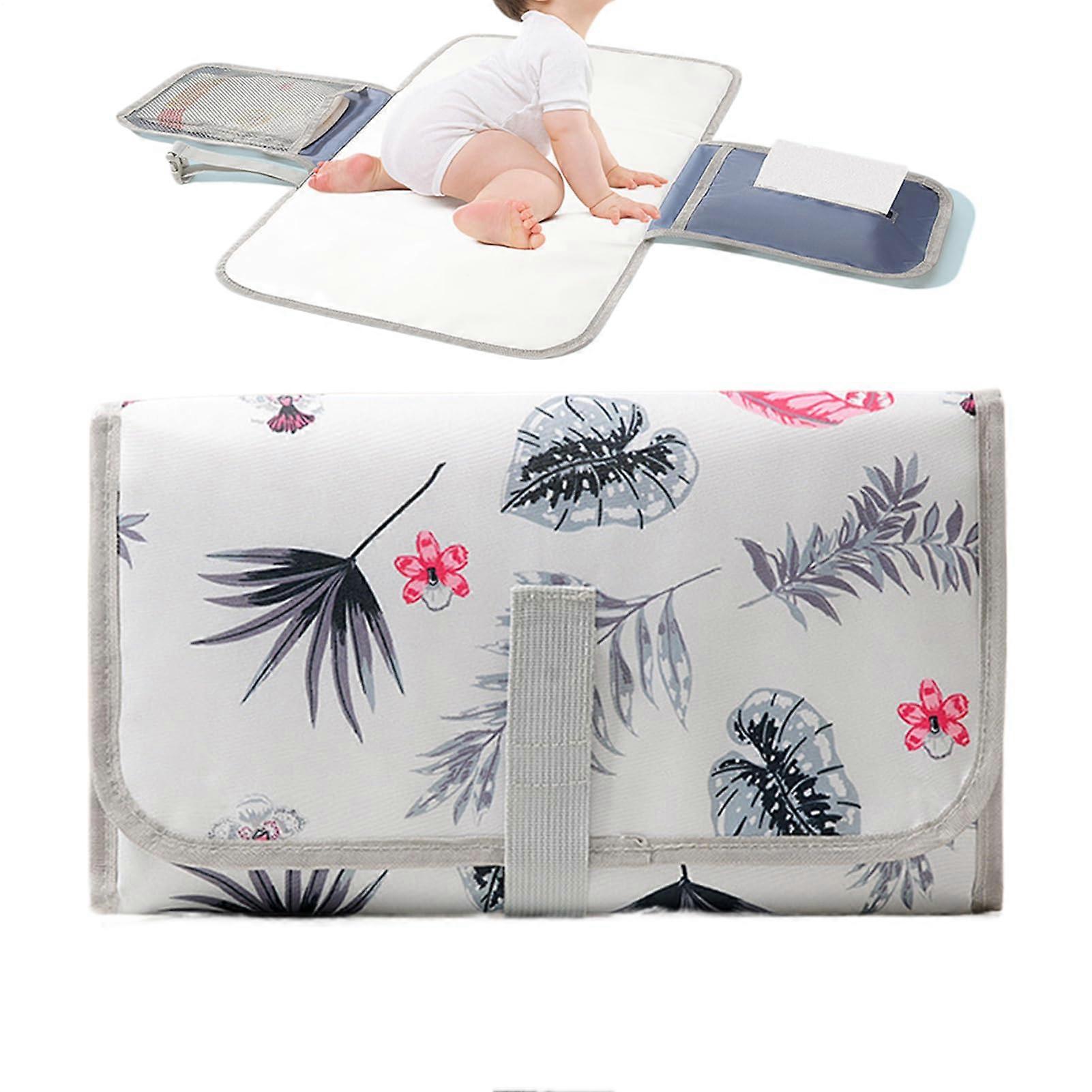 Baby Diaper Changing Pad Waterproof With Wipes Pocket Foldable Stroller Accessory Nordic Leaves For Hospital Daycare