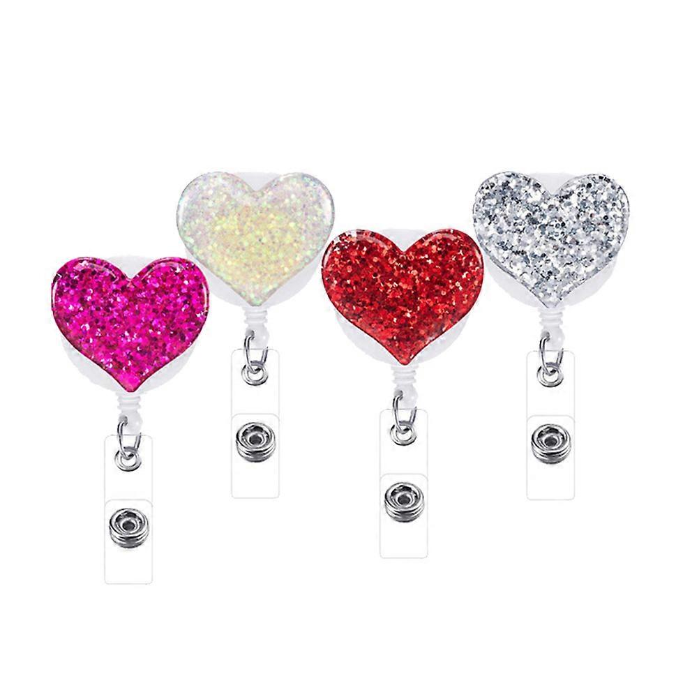 Nurse Badge Holder Shiny Heart Design Badge Reels for 4Pcs Random Color