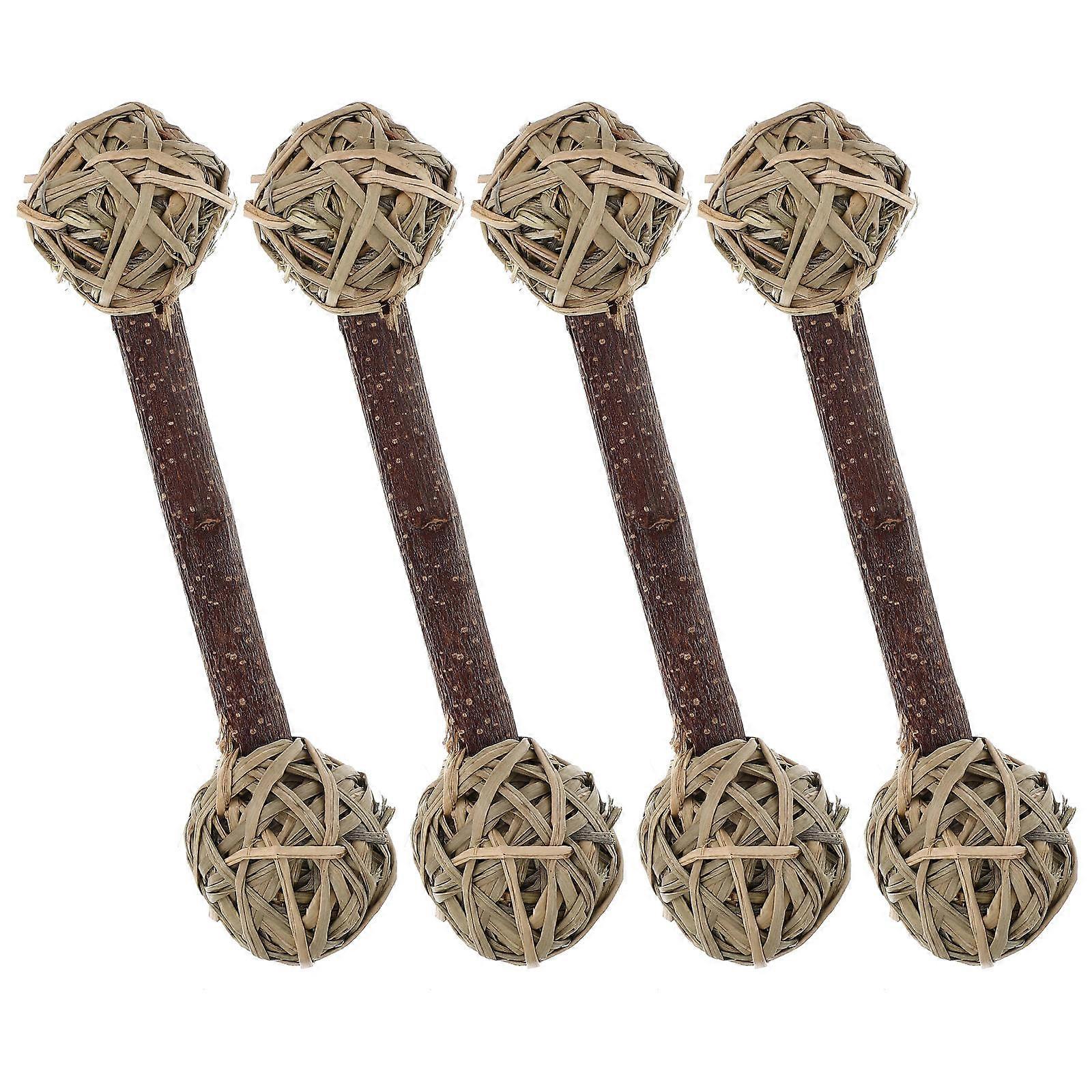 Hamster Chew Toy 4Pcs For Small Pets Daily Use Wood Grass Material Encouraging Healthy Chewing Activities