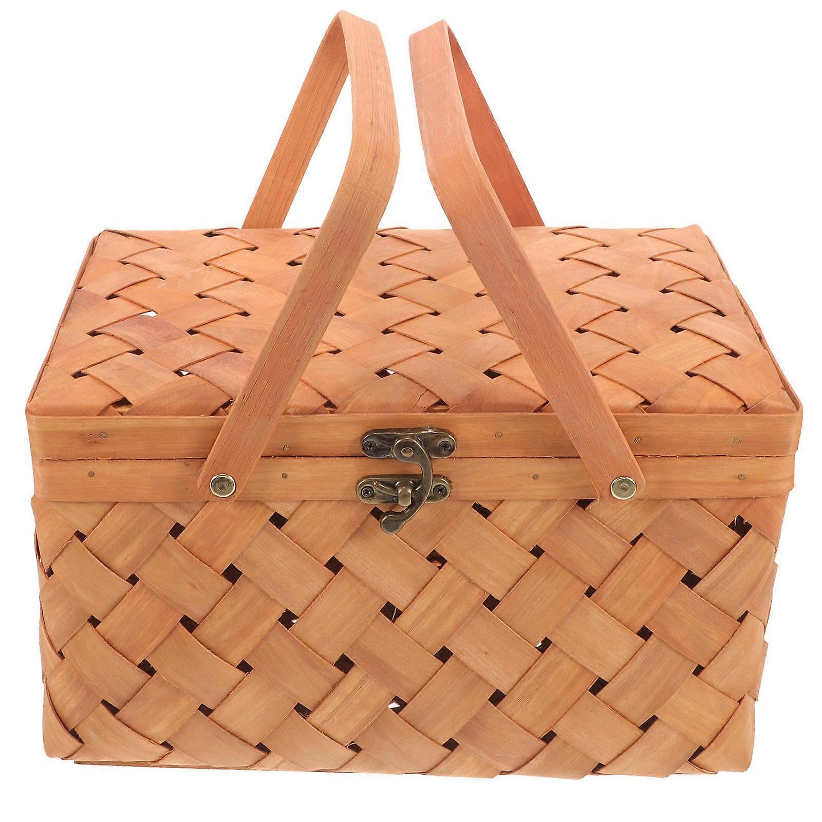 Rectangular Picnic Basket For Household Organization And Outdoor Activities 32X22X18CM Sturdy Handle 2Pcs