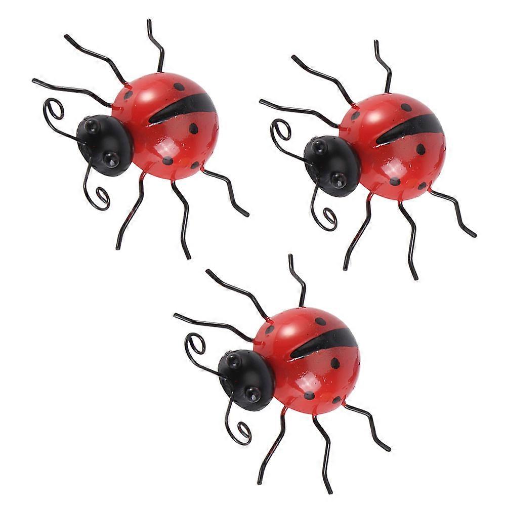 Iron Ladybug Decoration for Garden Featuring 3Pcs Simulation Ornaments