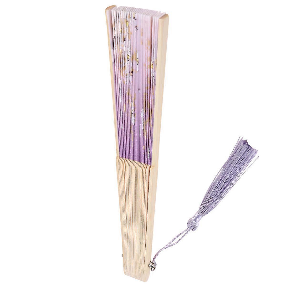 3Pcs Dance Folding Fan Handheld Fan For Women's Parties And Weddings Featuring Purple Background Flower 21X37.5Cm