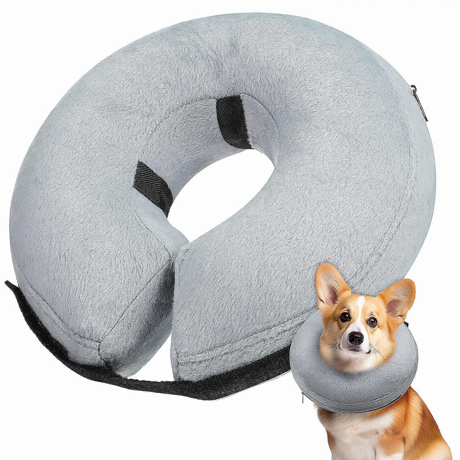 Adjustable Inflatable Dog Cone Collar for Recovery Use Grey Soft