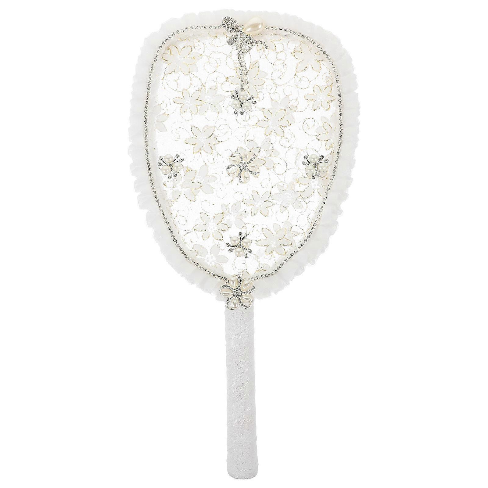White Wedding Fan for Bride Use 2Pcs Handmade Lace Handheld Fan