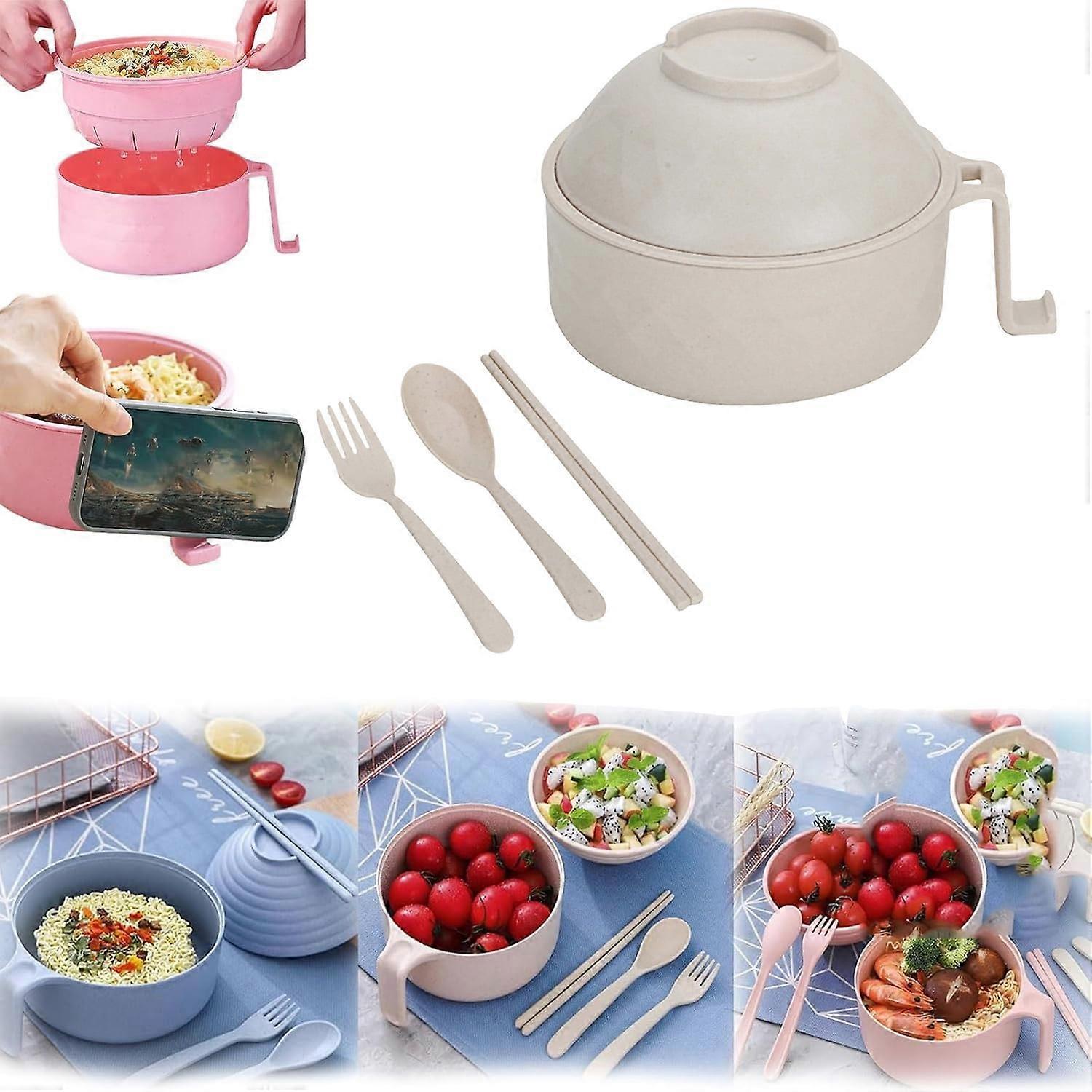 Microwave Ramen Bowl with Lid & Strainer, Dishwasher-Safe, with Handle – Apartment Essentials Set