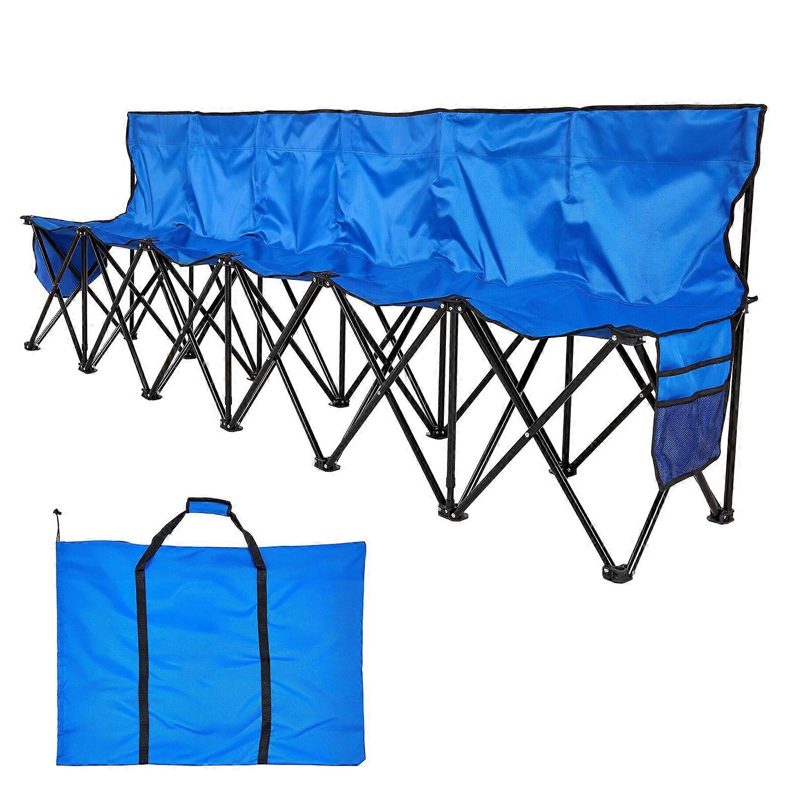 Portable Folding Bench, 6 Seat Foldable Soccer Bench with Side Pockets and Carrying Bag, Lightweight Sideline Seating, Blue