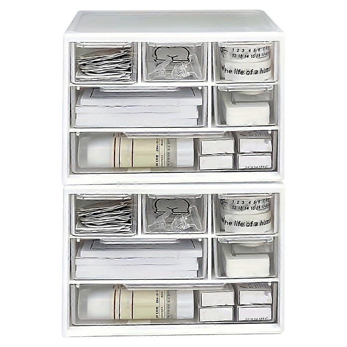 2pc Large Capacity Multi-Functional Plastic Desktop Organizer with Drawer for Office Supplies, Stat