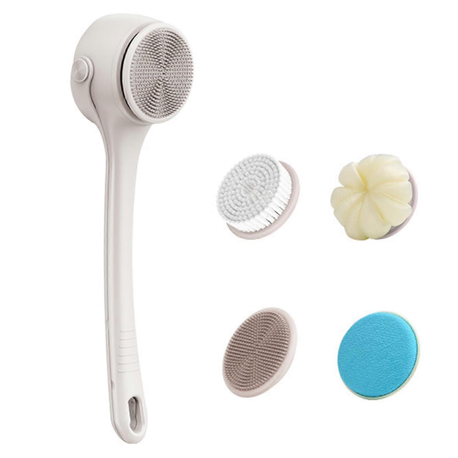 Multifunction Electric Bath Brush Double Handle Shower Brush With 4 Replaceable Heads For Cleansing