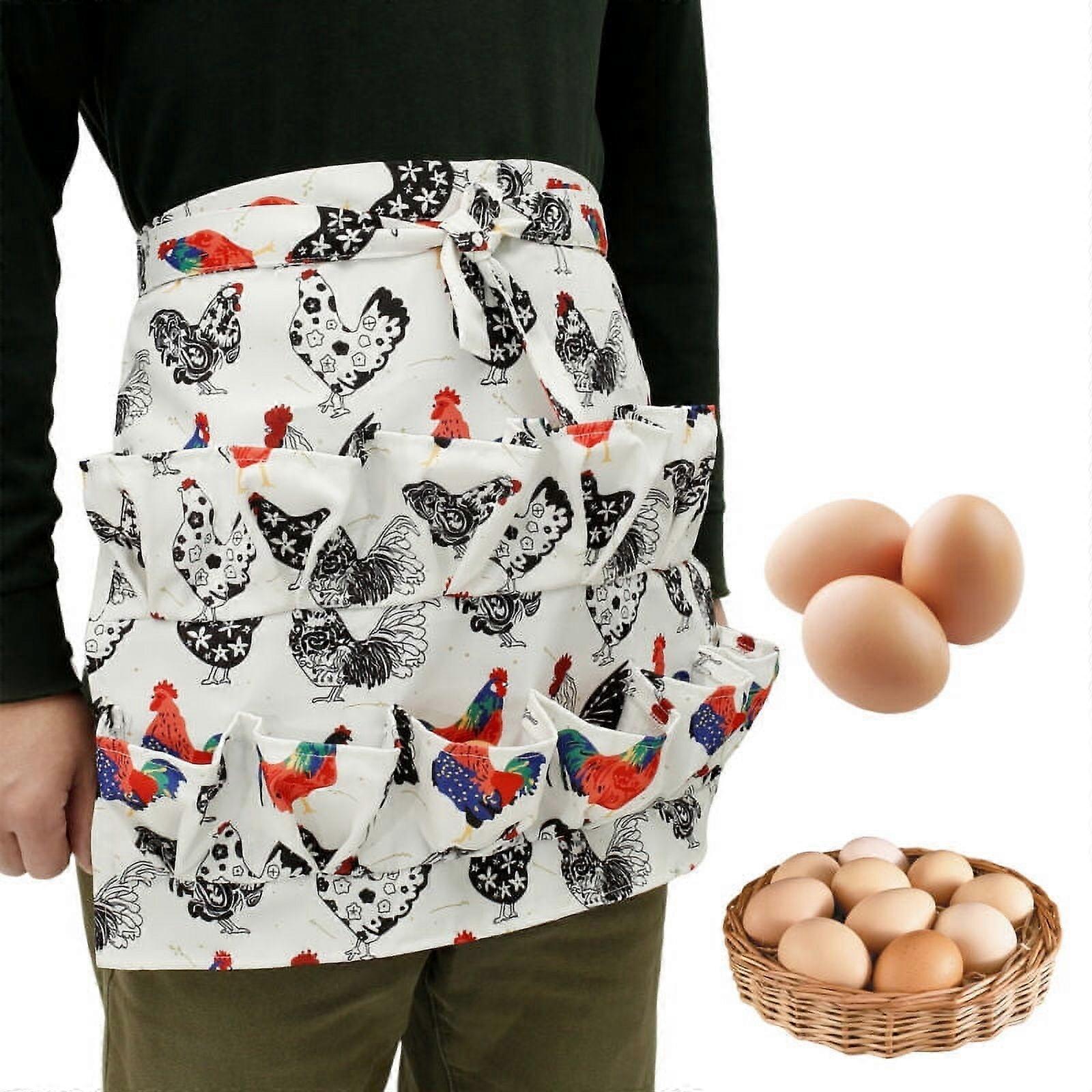 Qenwkxz Egg Collecting Apron with 12 Pockets, Reusable & Tear Resistant, Compatible with Chicken, Duck, Goose Eggs, 19.68"×15.74"