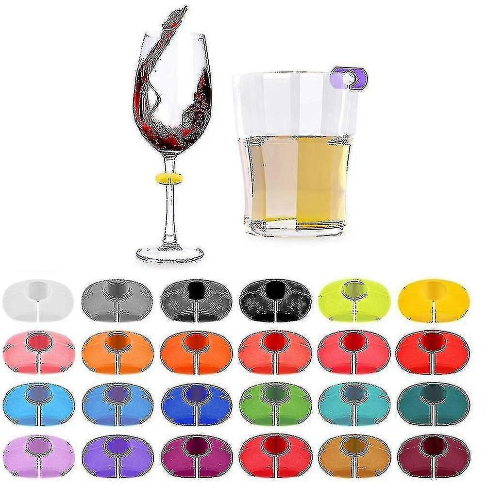 24个酒杯吊饰标签，硅胶酒杯酒吧派对酒杯饮料标记酒杯香槟杯