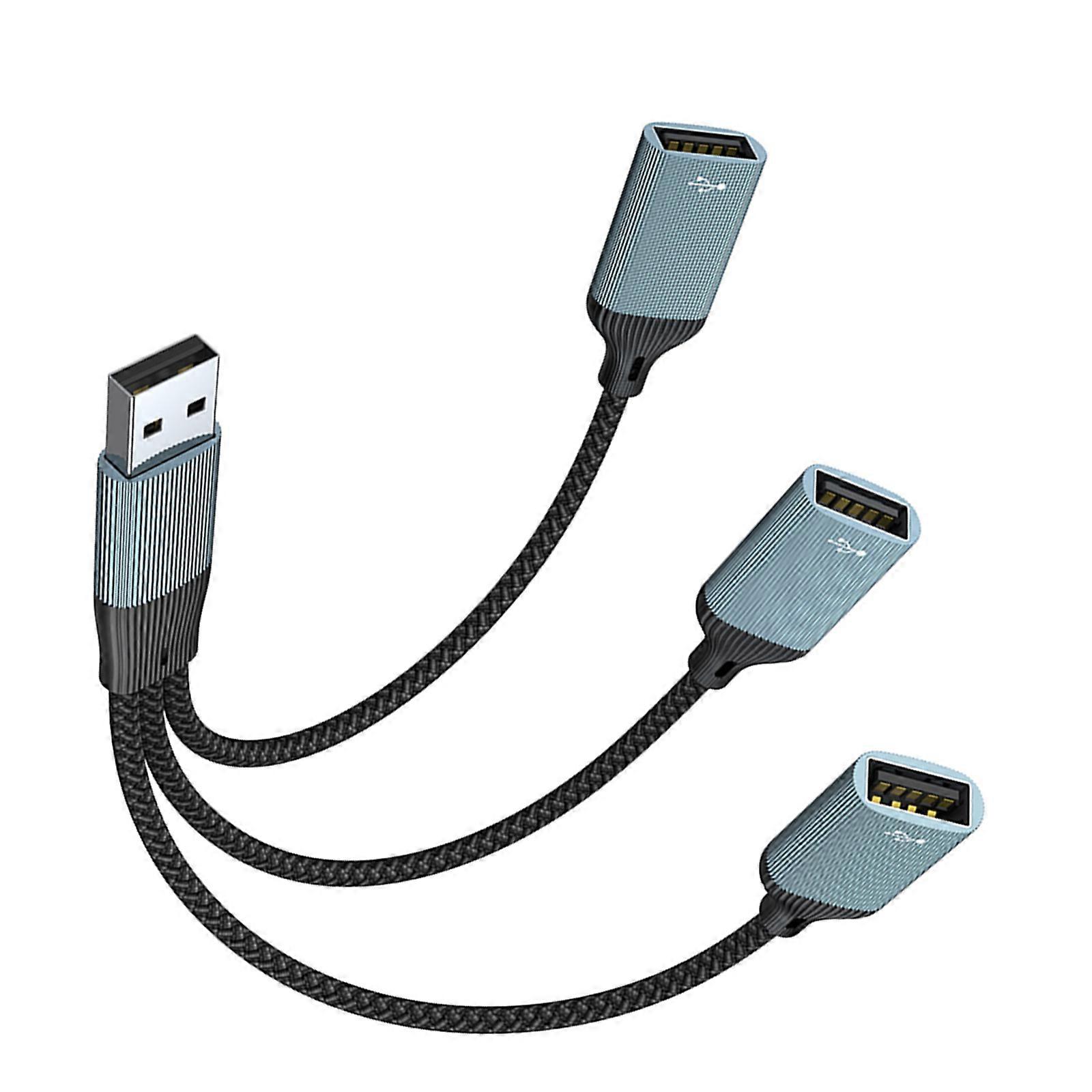 USB2.0 Splitter Adapter 2/3Port Extension Cable for Charging Data Transfer Aluminum Nylon Braid Computer Accessories Multicolor