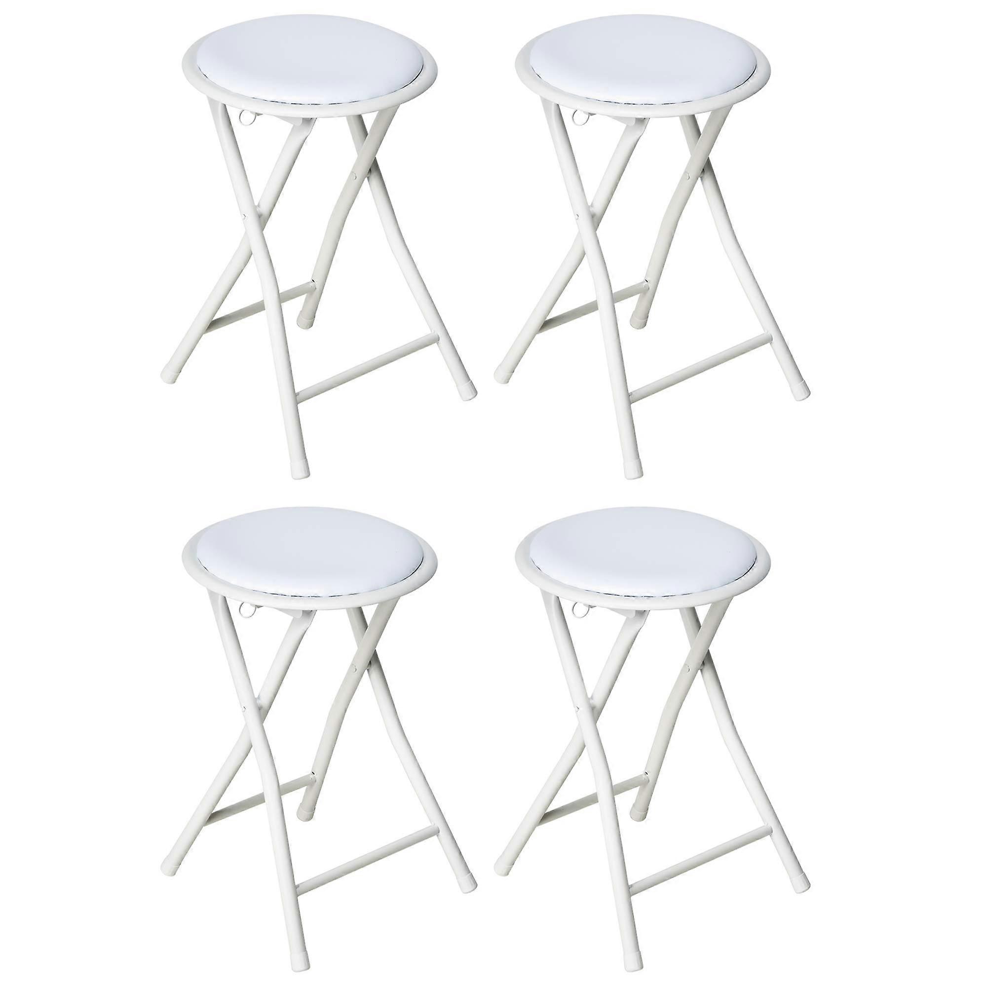 Set of 4 Round Folding Stools Compact Design for Home Office Kitchen Dining, White