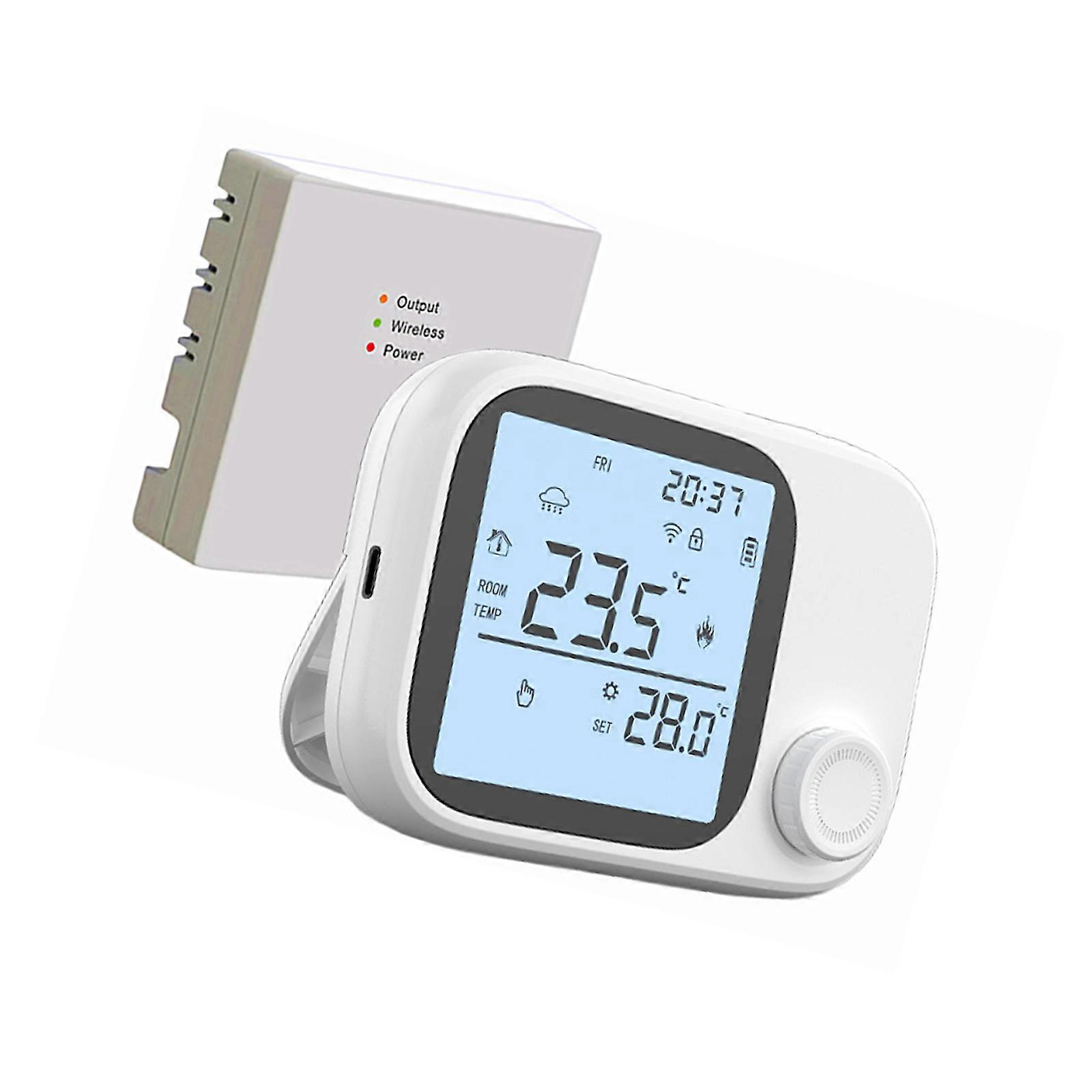Wireless RF433 Enabled Heating Thermostat Automatic Energy Saving Mode 24/7 Programming Manual Memory Function Multicolor