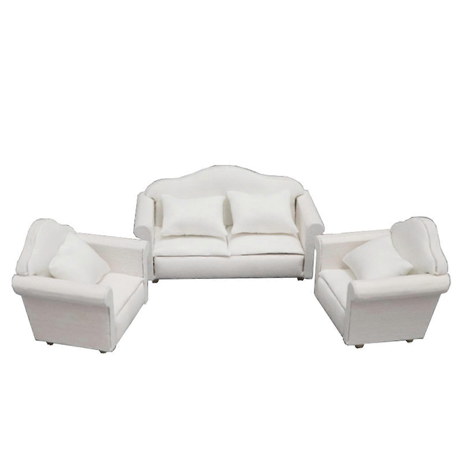 Fabric Miniature Double/Single Sofa Set 3Pieces For Dollhouses Scene Model Display And Craft Model Project Decoration Multicolor