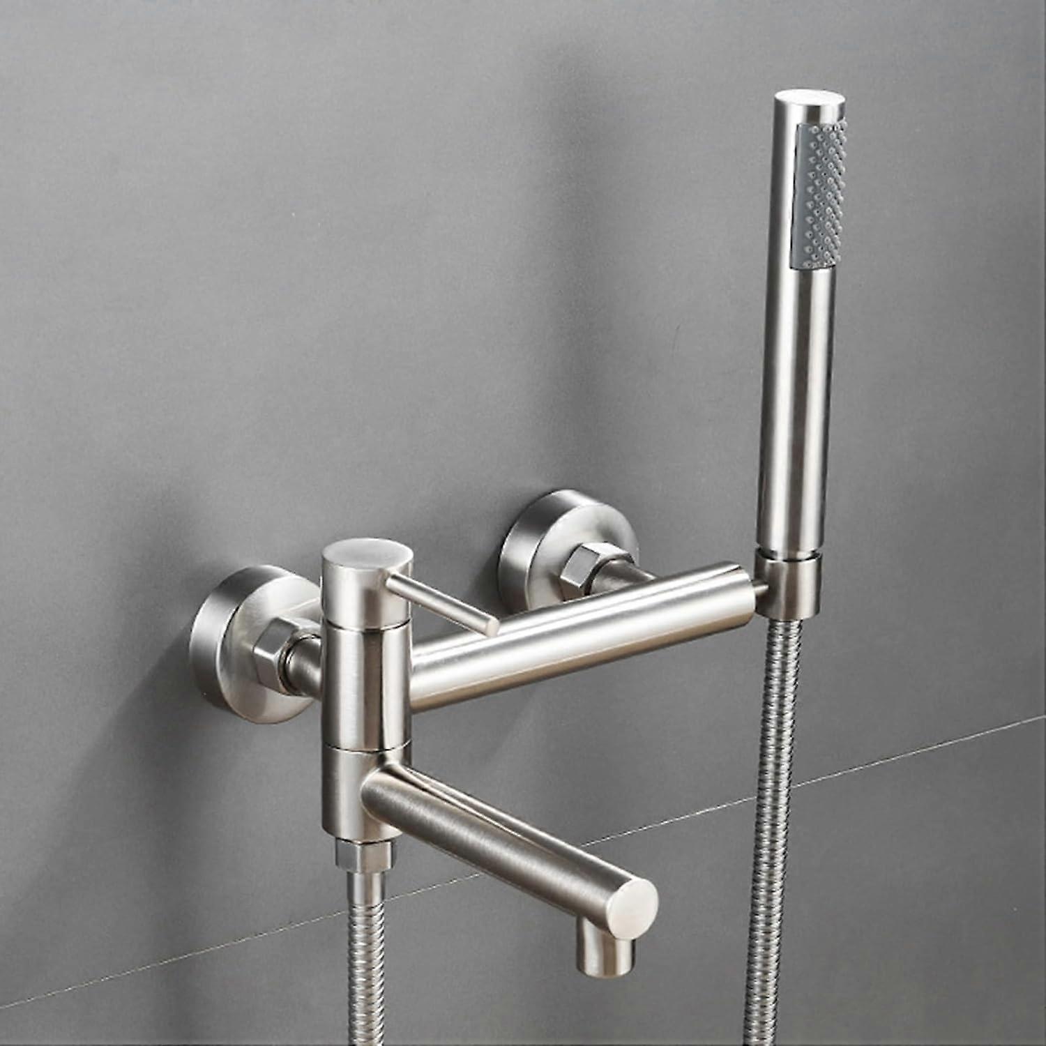 Brushed Wall Mounted Bath Shower Mixer Tap 90° Swivel Single Lever with Head and Hose Set