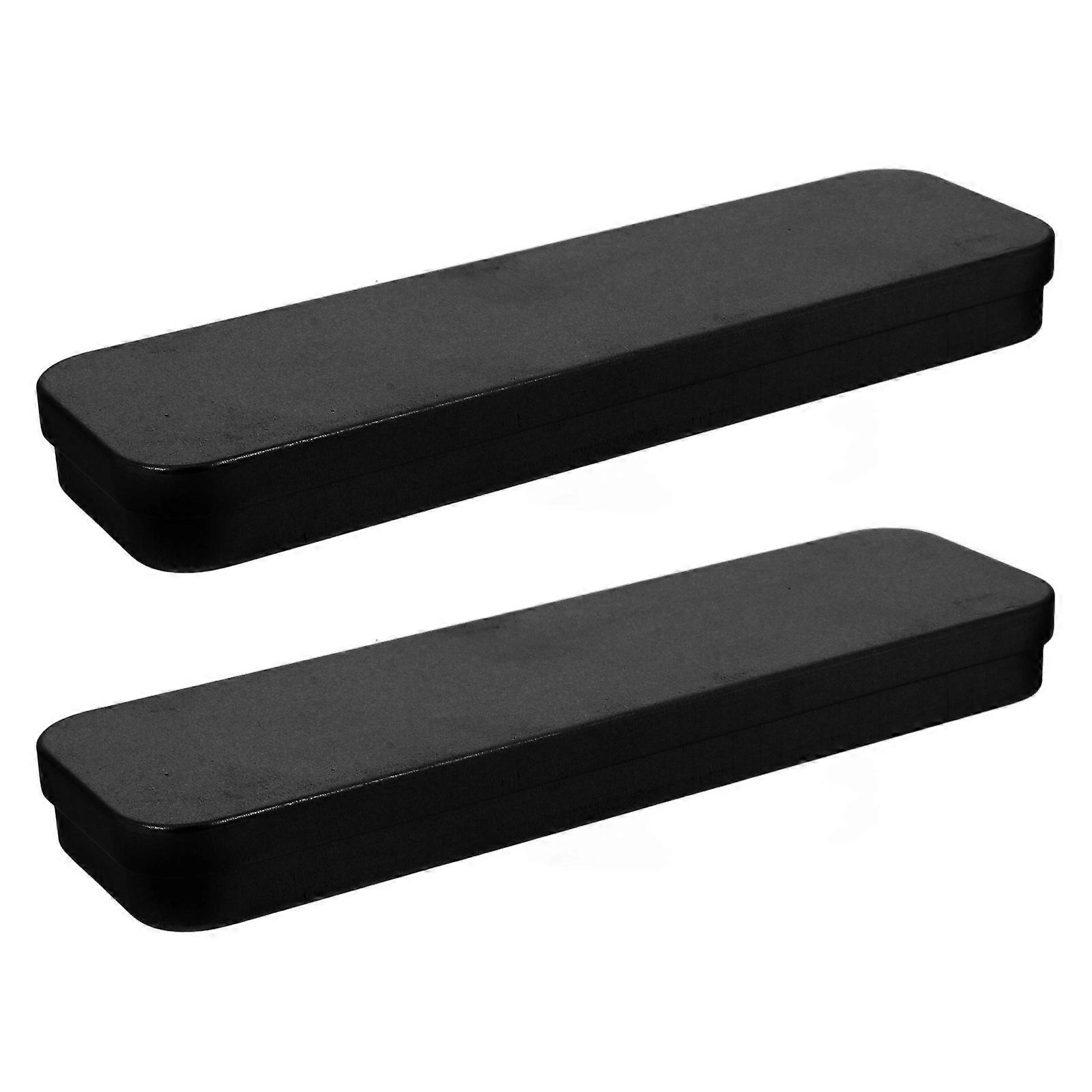 Portable Pencil Tin Box Solid Pen Holders For Students Modern Design Spacious Moisture Resistant Black 2Pcs