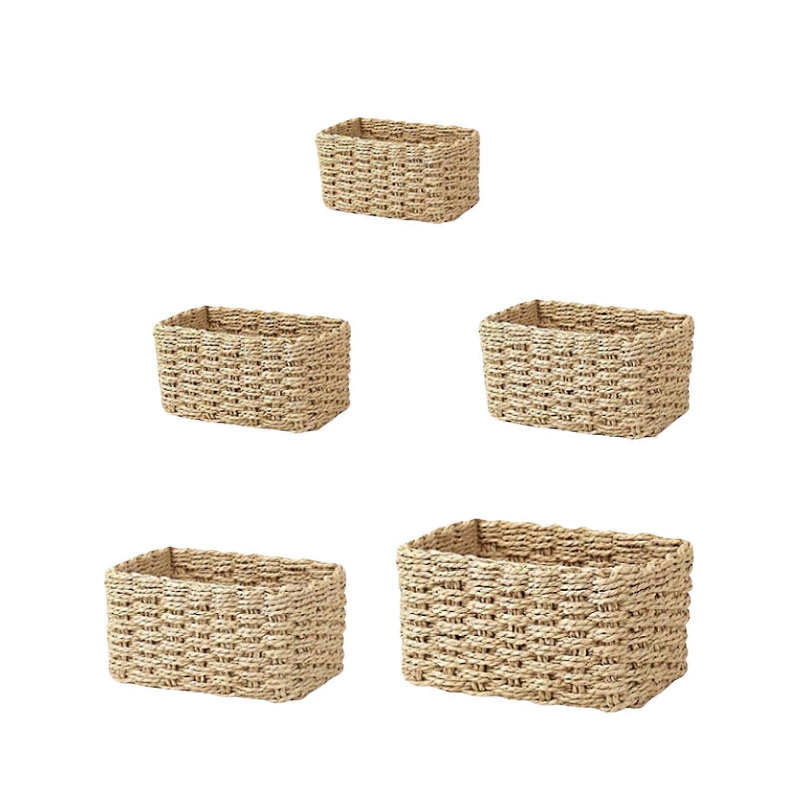 4/5Pcs Multifunctional Woven Baskets Stackable for Natural Materials Storage Space Efficient Home Decors Multicolor
