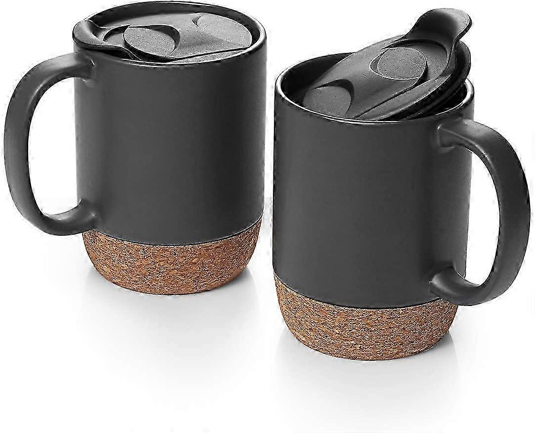 15 oz Coffee Mug Sets, Set of 2 Large Ceramic Mugs, with Insulated Cork and Splash Proof Mug Lid,Large Coffee Mug with Handle for  szrh21