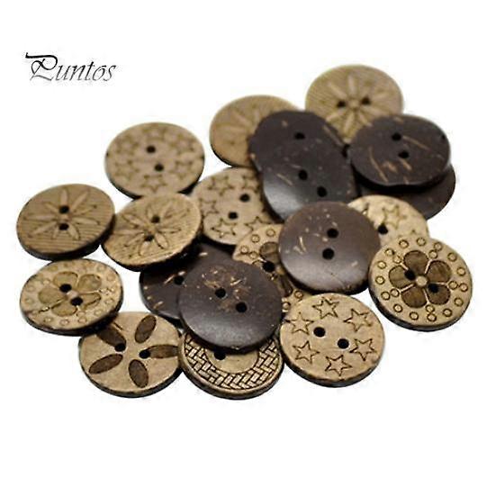 50 Pcs Mixed Pattern Coconut Shell 2 Holes Sewing Buttons DIY Scrapbooking 18mm