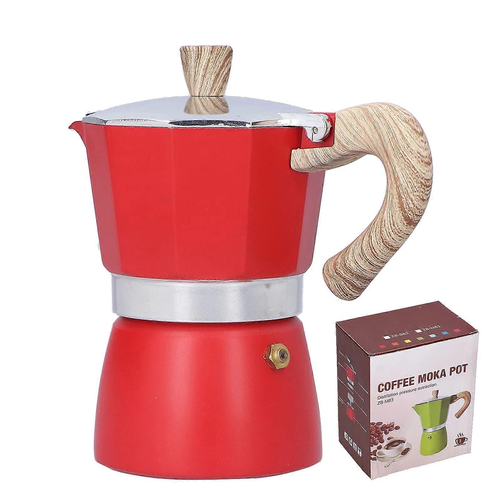 Compact 150ml Moka Pot Stovetop Espresso Maker with HeatResistant Handle for Home and Camping (Red)