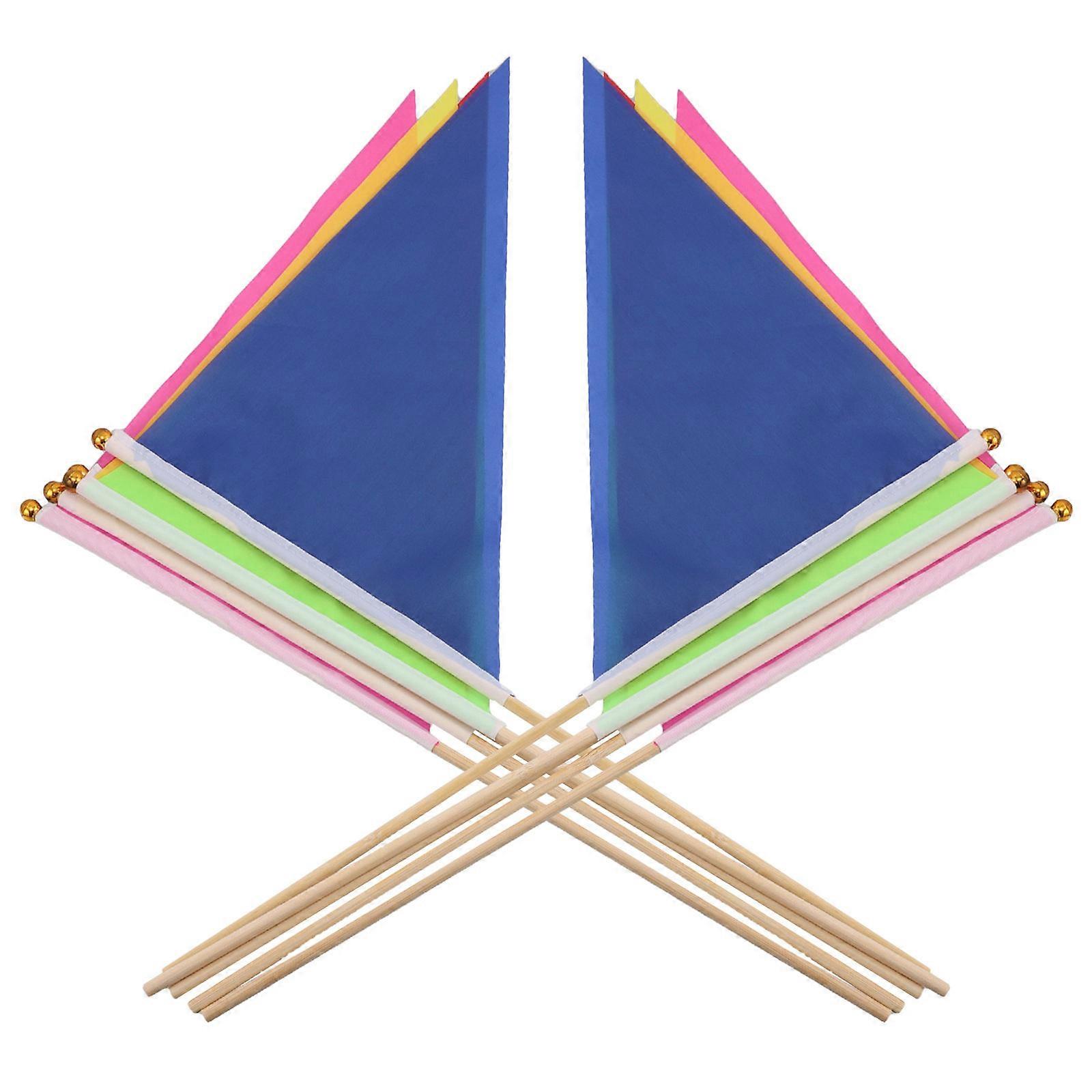 Bamboo Pole 10Pcs Triangle Handheld Flags for Outdoor Marking and Celebration