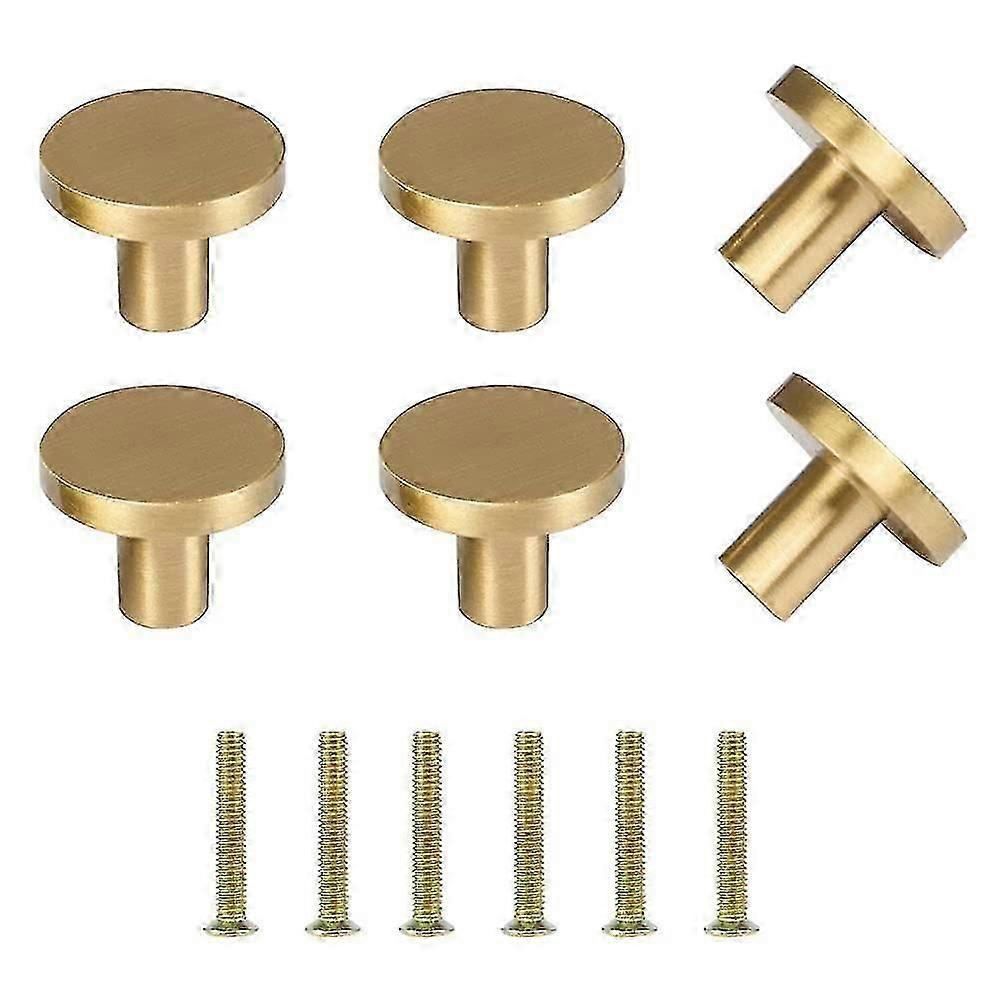 Cabinet knobs brushed brass round 6 pieces