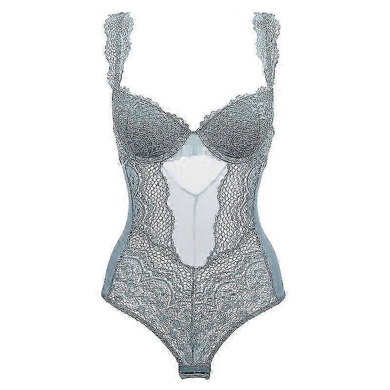 Sexy Lace Translucent Ladies Bodysuit Blue