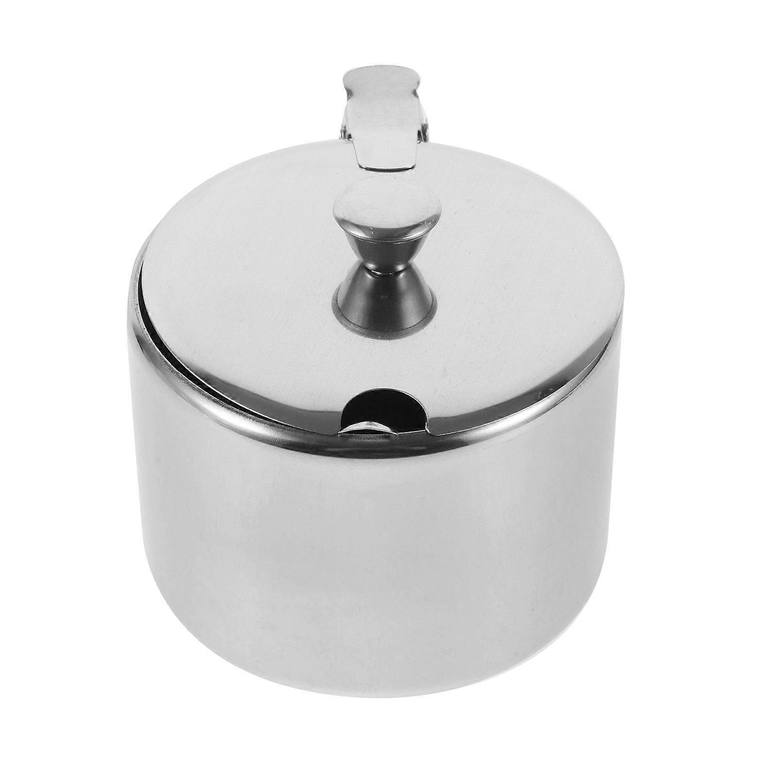 Stainless Steel Sugar Jar with Spoon for Kitchen Storage Use