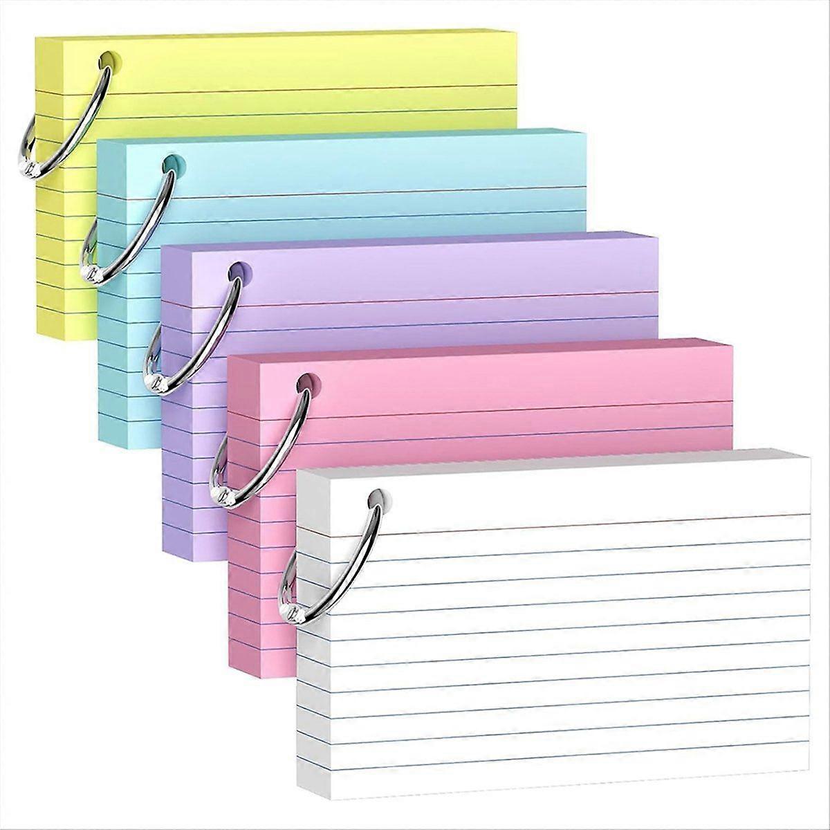 250-Pack 3x5 Inch Colored Index Cards with Key Ring - Heavyweight 180gsm for Effective Study and Org