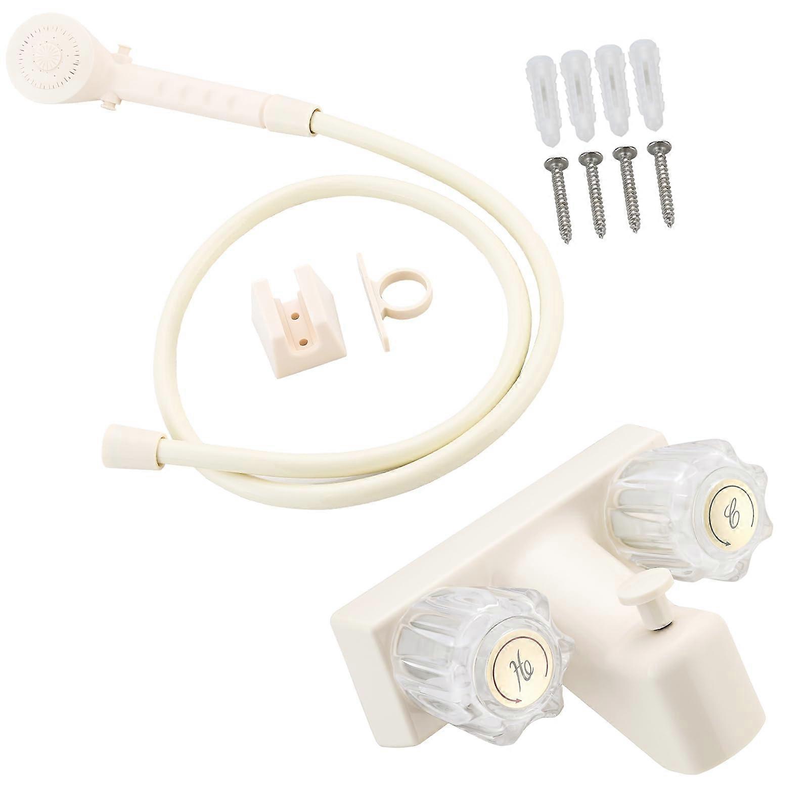 RV Shower Faucet with Hose and Head, WaterSaving Valve, Universal RV Fit, Milky White